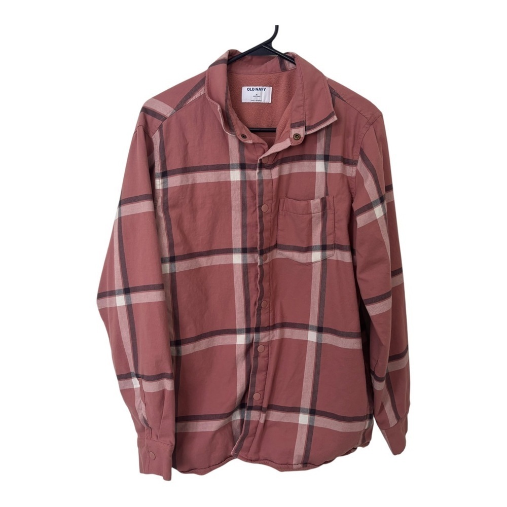 Old Navy cozy-lined nice pink checkered plaid button down shacket size M